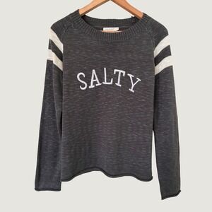 Mia & Tess Salty Graphic Knit Sweater Gray White Varsity Stripe Small Minimalist